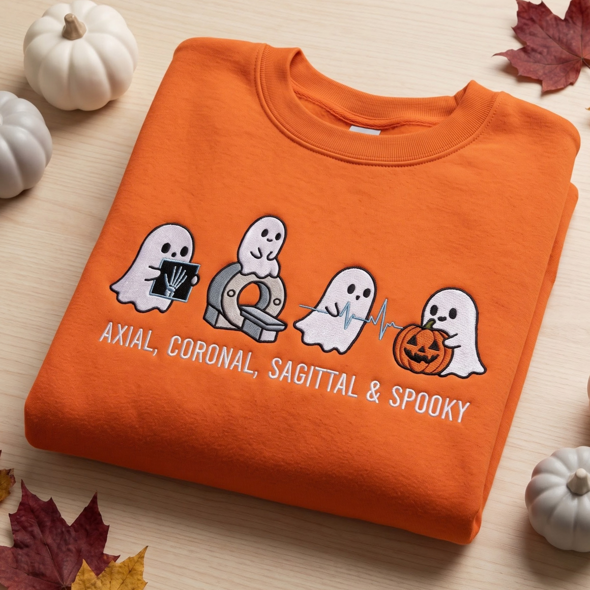 Radiology Halloween Four Ghosts Axial Coronal Sagittal Spooky embroidered sweatshirt — front view