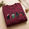 Christmas Black Cats Santa Hat Stocking Lights Sleeping Holiday embroidered sweatshirt — front view