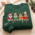Personalized Christmas English Bulldog Santa Elf Ornament Nutcracker Four Dogs Holiday embroidered sweatshirt — front view