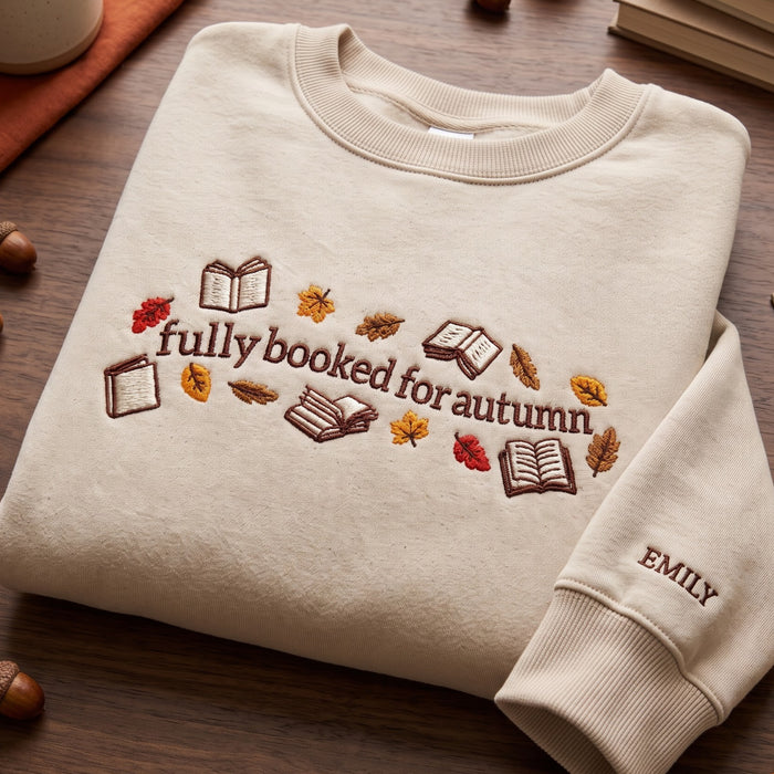 Personalized Fully Booked for Autumn Books Fall Leaves Embroidered Sweatshirt