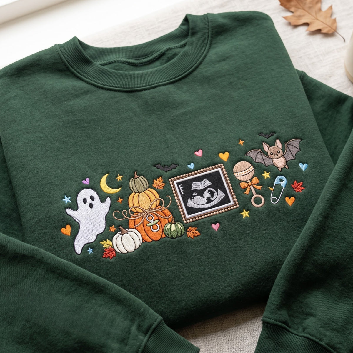 Halloween Pregnancy Announcement Ghost Pumpkin Sonogram Baby embroidered sweatshirt — front view