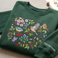 Personalized Garden Birds Cherry Blossom Butterfly Bee Botanical embroidered sweatshirt — front view