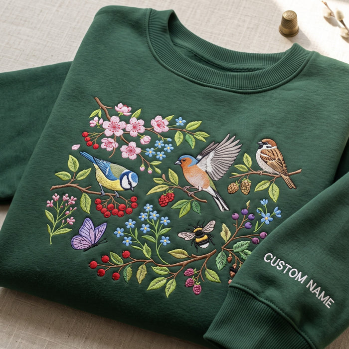 Personalized Garden Birds Cherry Blossom Butterfly Bee Botanical Embroidered Sweatshirt