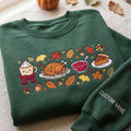 Personalized Thanksgiving Turkey Pumpkin Pie Cranberry Cute Fall Foods embroidered sweatshirt — front view