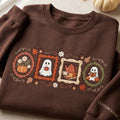 Personalized Halloween Ghost Autumn Frames Pumpkin Tea Book Cozy Fall embroidered sweatshirt — front view