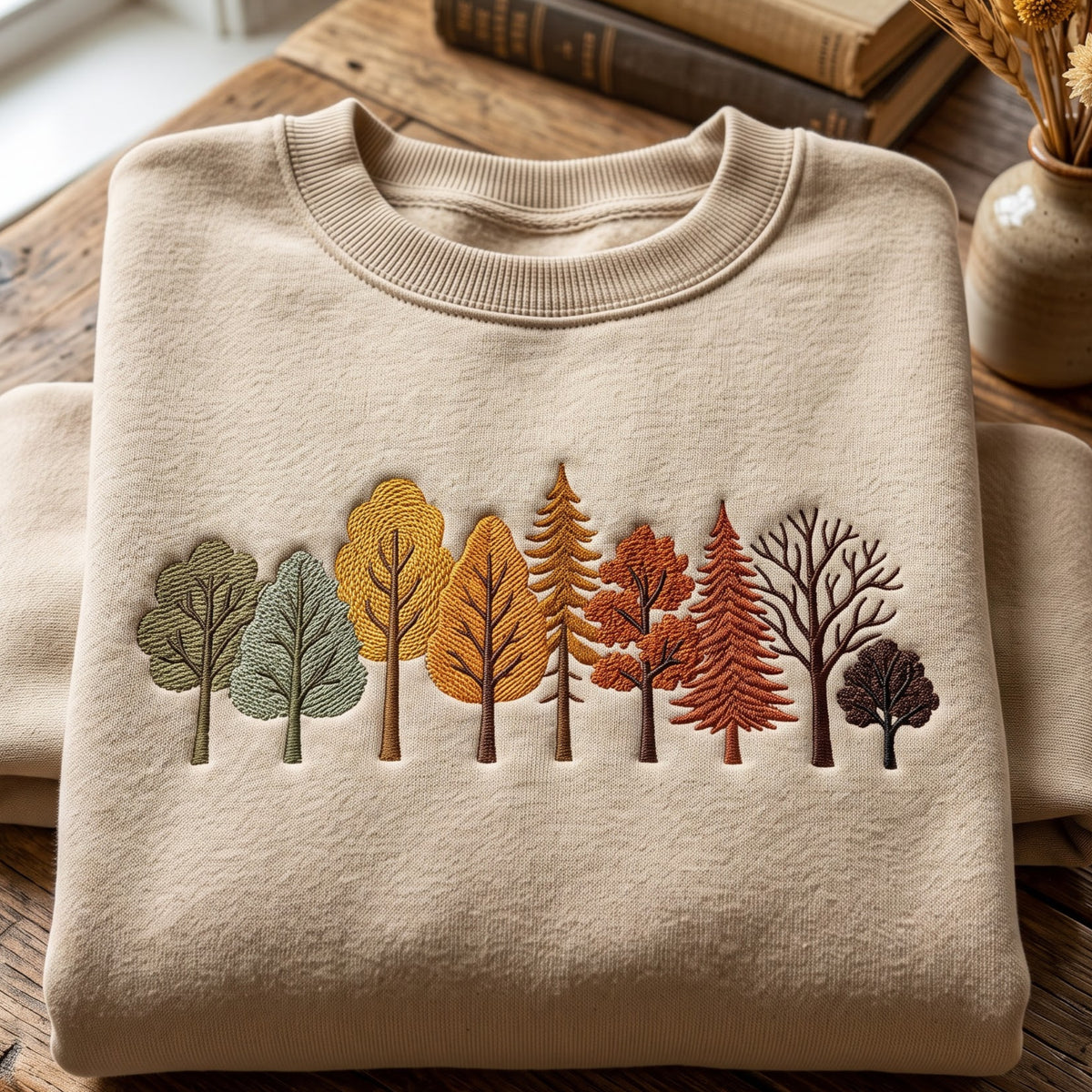 Autumn Forest Trees Seasonal Color Change Nature embroidered sweatshirt — front view