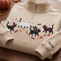 Personalized Halloween Cats Witch Ghost Bat Vampire Candy Pumpkin embroidered quarter-zip — front view