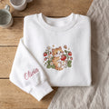 Personalized Strawberry Cat Kitten Floral Sleeve Name embroidered sweatshirt — front view