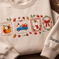Personalized Fall Pumpkin Truck Goose Bow Autumn Frames embroidered sweatshirt — front view