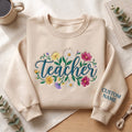 Personalized Wildflower Teacher Custom Name Sleeve Floral embroidered sweatshirt — front view