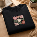 Tulip Floral Bouquet Spring Flowers embroidered sweatshirt — front view