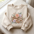 Personalized Floral Books Stack Rose Wildflowers Book Lover embroidered sweatshirt — front view