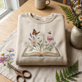 Wildflower Book Open Pages Botanical Butterfly Bee embroidered sweatshirt — front view
