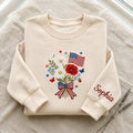 Personalized Patriotic Wildflower Bouquet American Flag Bow embroidered sweatshirt — front view