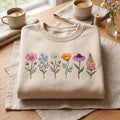 Wildflower Botanical Garden Daisy Cosmos Echinacea Poppy embroidered sweatshirt — front view