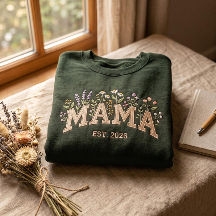 Personalized Mama EST Embroidered Sweatshirt