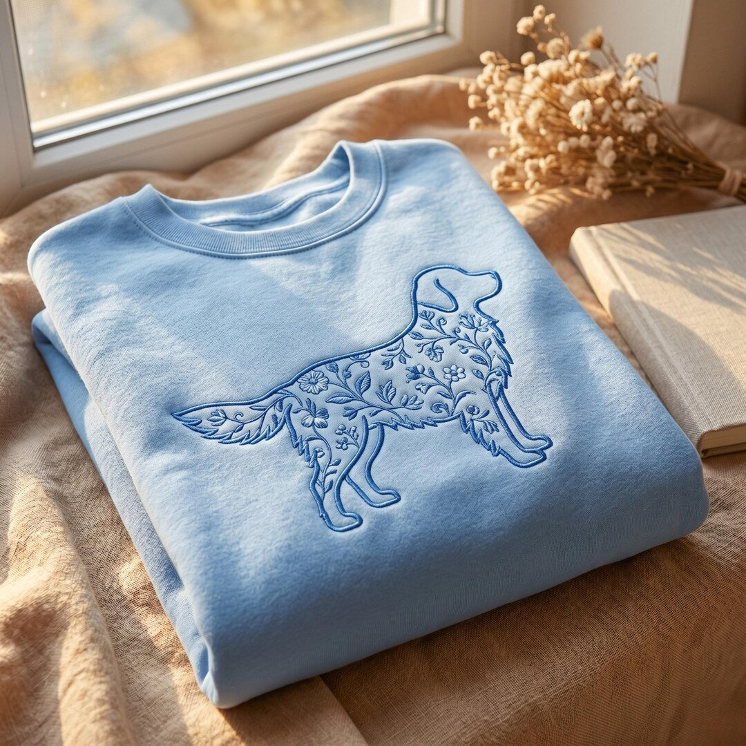 Golden Retriever Wildflower Floral Botanical embroidered sweatshirt — front view