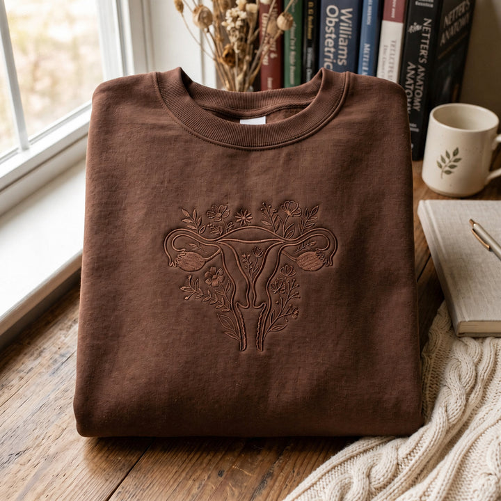 Floral Uterus Wildflower Botanical Reproductive Anatomy embroidered sweatshirt — front view