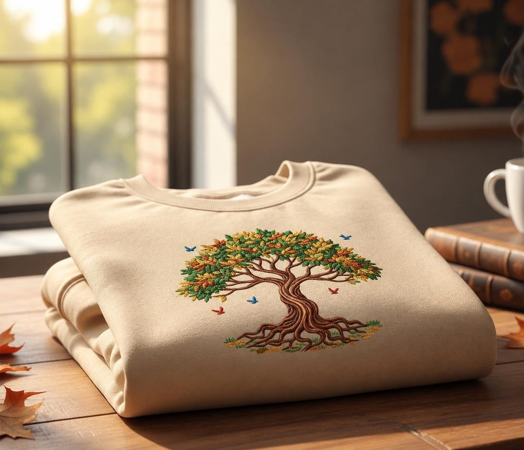 Autumn Tree of Life Birds Roots Botanical Nature embroidered sweatshirt — front view