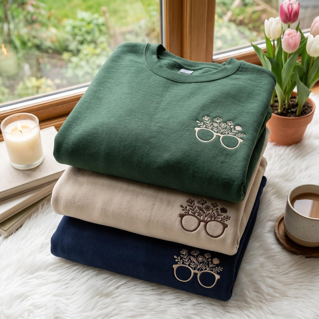Floral Glasses Wildflower Bouquet Left Chest embroidered sweatshirt — front view