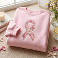 Breast Cancer Awareness Pink Ribbon Floral Wildflowers embroidered sweatshirt — front view