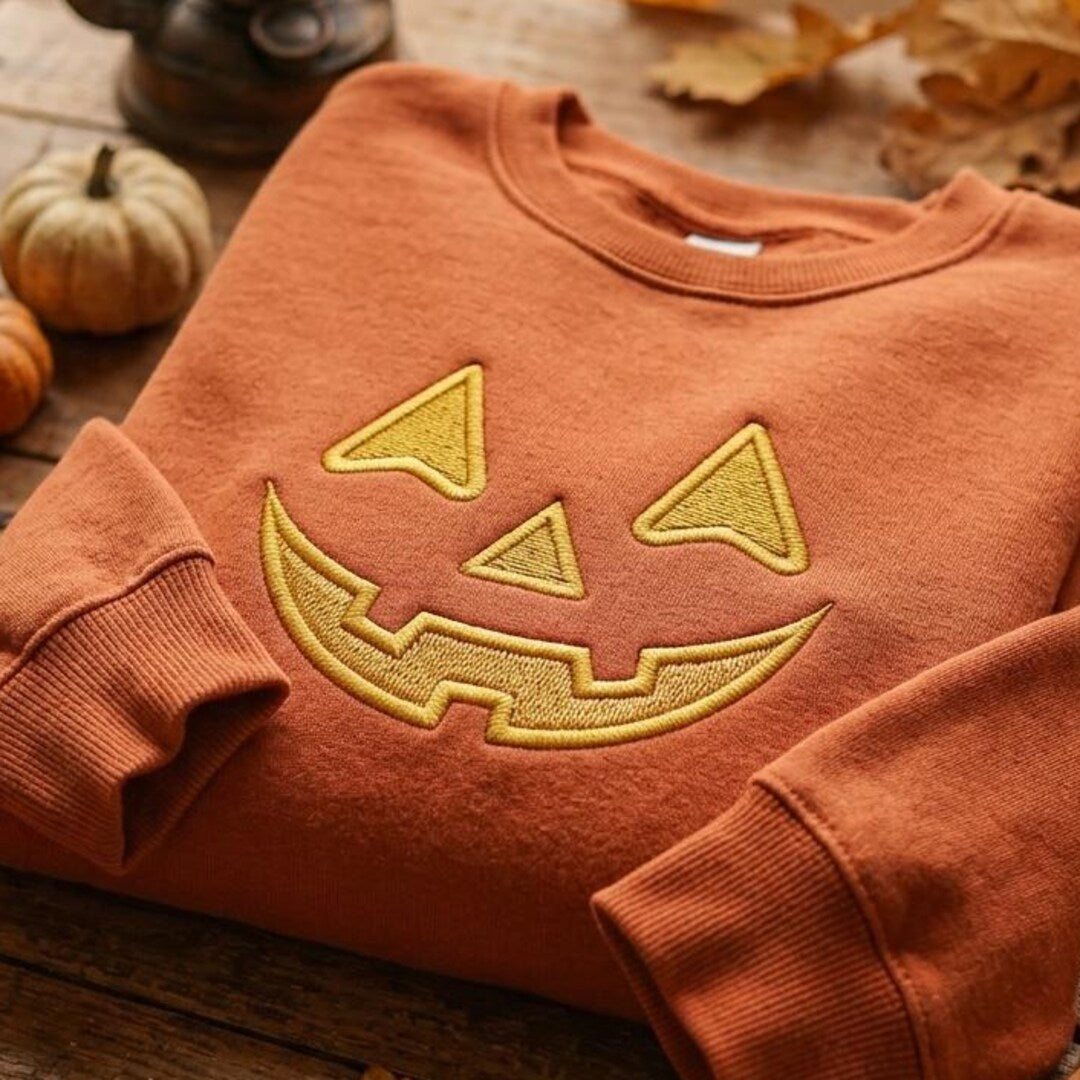 Halloween Jack O Lantern Pumpkin Face Spooky embroidered sweatshirt — front view
