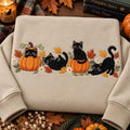 Black Cat Pumpkin Fall Autumn Leaves Daisy Floral Border embroidered hoodie — front view