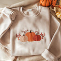 Fall Three Pumpkins Autumn Botanical Leaves Berries embroidered hoodie — front view