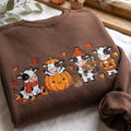 Fall Cute Cows Pumpkin Autumn Leaves Scarf Beanie Bouquet Coffee embroidered sweatshirt — front view