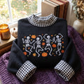 Halloween Dancing Skeletons Pumpkins Autumn Leaves Stars embroidered sweatshirt — front view