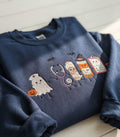 Halloween Nurse Ghost Stethoscope Mummy Pill Bottle Clipboard Spooky embroidered sweatshirt — front view