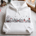Christmas Winter Village Snowman Dog Cardinal Holiday Scene Embroidered Hoodie