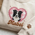 Personalized Border Collie Pet Portrait Gingham Heart Name Paw Sleeve embroidered sweatshirt — front view