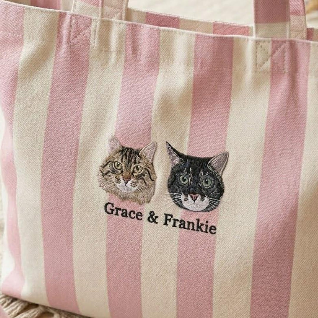 Personalized Custom Pet Portrait Two Cats Realistic Tote Bag embroidered t-shirt — front view
