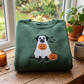 Halloween Ghost Dog Black Lab Pumpkin Bats embroidered sweatshirt — front view