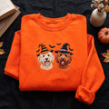Personalized Halloween Two Dogs Witch Hats Bats Custom Pet Portrait embroidered sweatshirt — front view