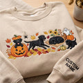 Personalized Halloween Black Lab Four Poses Pumpkin Ghost Fall Leaves embroidered sweatshirt — front view