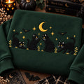 Halloween Black Cats Moon Bats Stars Spooky Night embroidered sweatshirt — front view