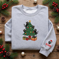 Personalized Black Cats Christmas Tree Gifts Santa Paw Sleeve Name embroidered sweatshirt — front view