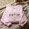 Hanukkah Cat Menorah Nine Cats Candles embroidered sweatshirt — front view