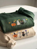 Halloween Pumpkin Ghost Black Cat Skeleton Sparkler Crew embroidered sweatshirt — front view