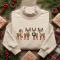 Christmas Reindeer Quartet Santa Hat Wreath Scarf Lights Holiday embroidered sweatshirt — front view