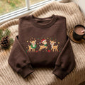 Christmas Three Reindeer Wreath Santa Hat Lights Holiday embroidered sweatshirt — front view