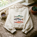 Three Fish Coastal Grandma Fishing Lover embroidered hoodie — front view