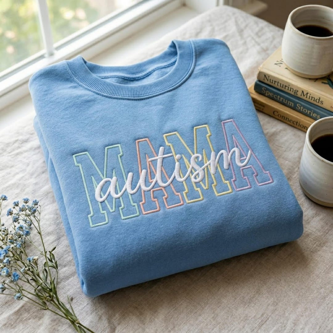 Autism Mama Pastel Letters Script embroidered sweatshirt — front view
