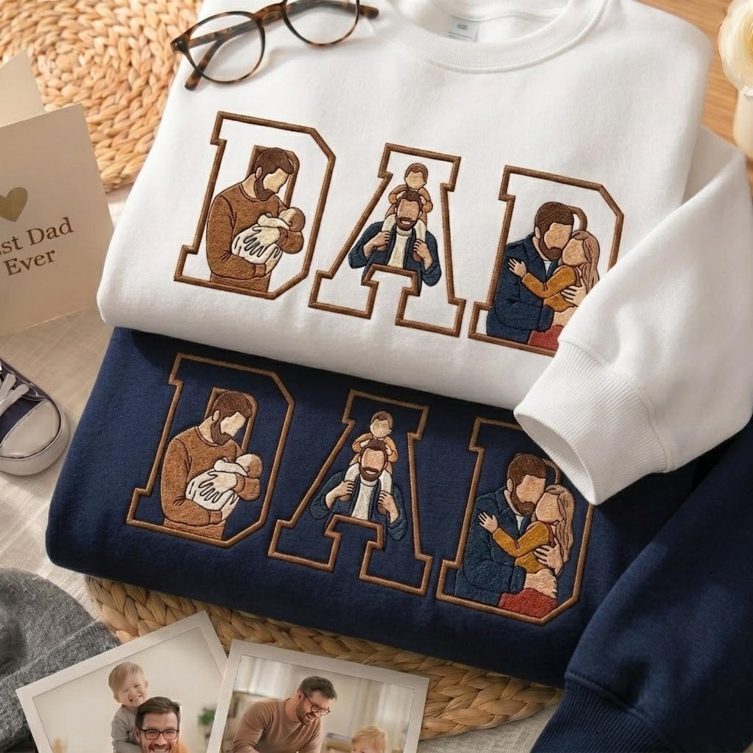 Personalized Dad Custom Photo Portrait Inside Letters Family embroidered hoodie — front view