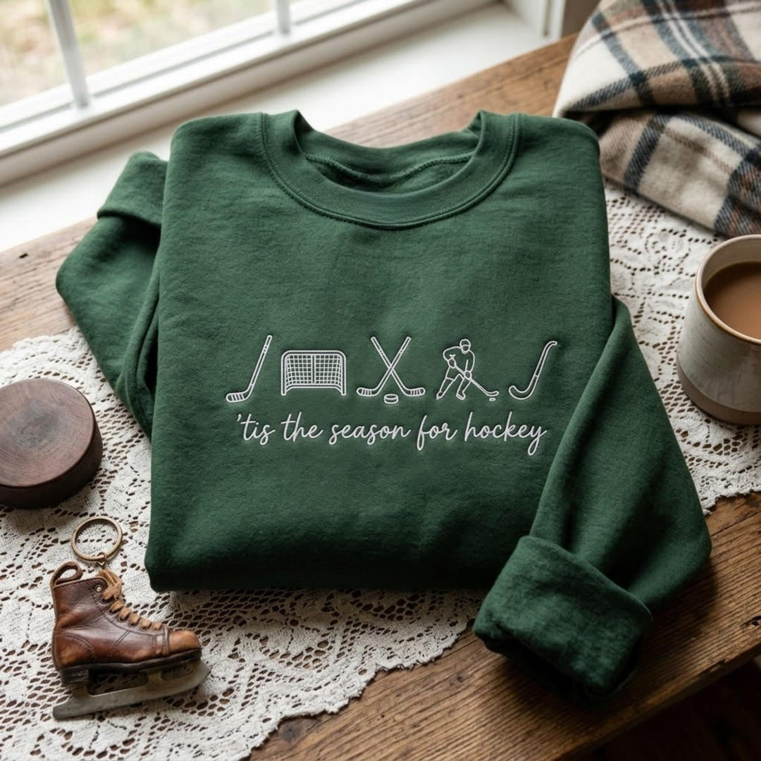 Tis the Season for Hockey Stick Goal Net Player embroidered sweatshirt — front view