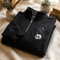Halloween Raven Crow Skull Moon Stars Botanical embroidered sweatshirt — front view