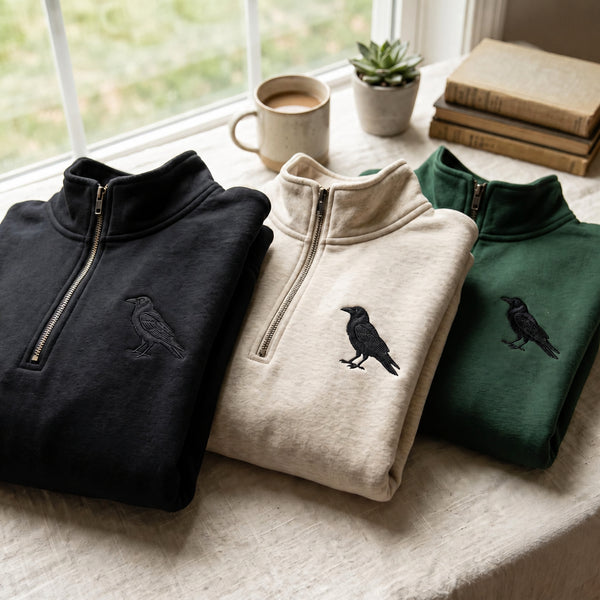 Raven Crow Left Chest embroidered quarter-zip — front view