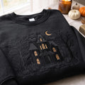 Halloween Haunted House Spooky Mansion Bats Moon Pumpkins embroidered sweatshirt — front view